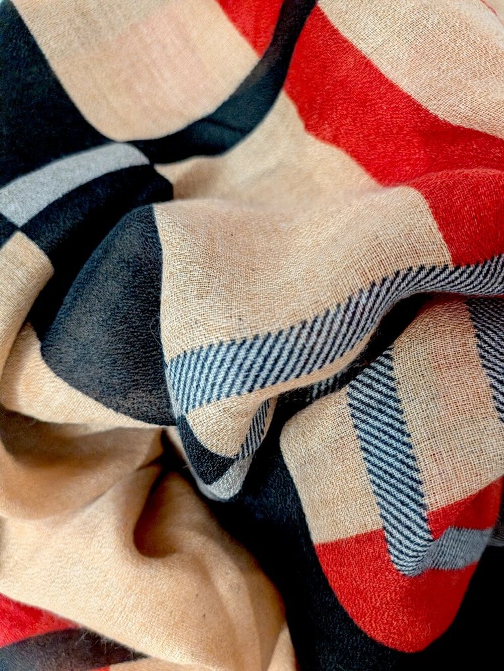 NEW Oversized Tartan Plaid Lightweight Pashmina Shawl Scarf Camel Beige Red Grey - Picture 6 of 6